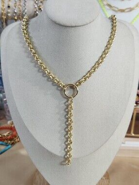 Gold Chain Lariat Necklace with Charm Holder